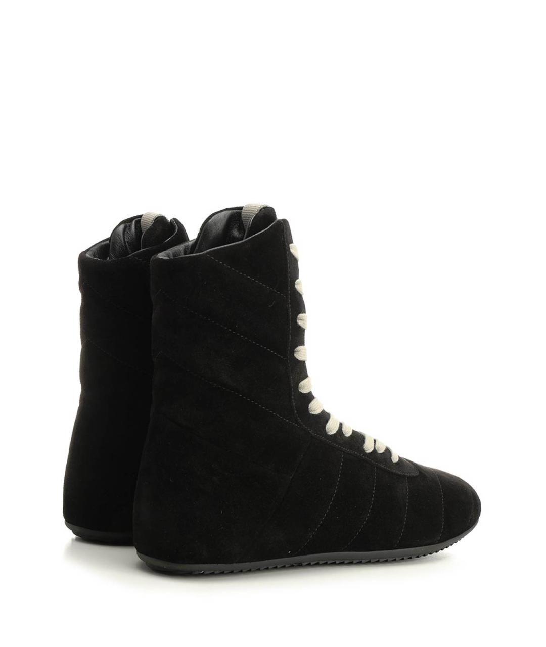RICK OWENS Черные кожаные высокие кроссовки / кеды, фото 3