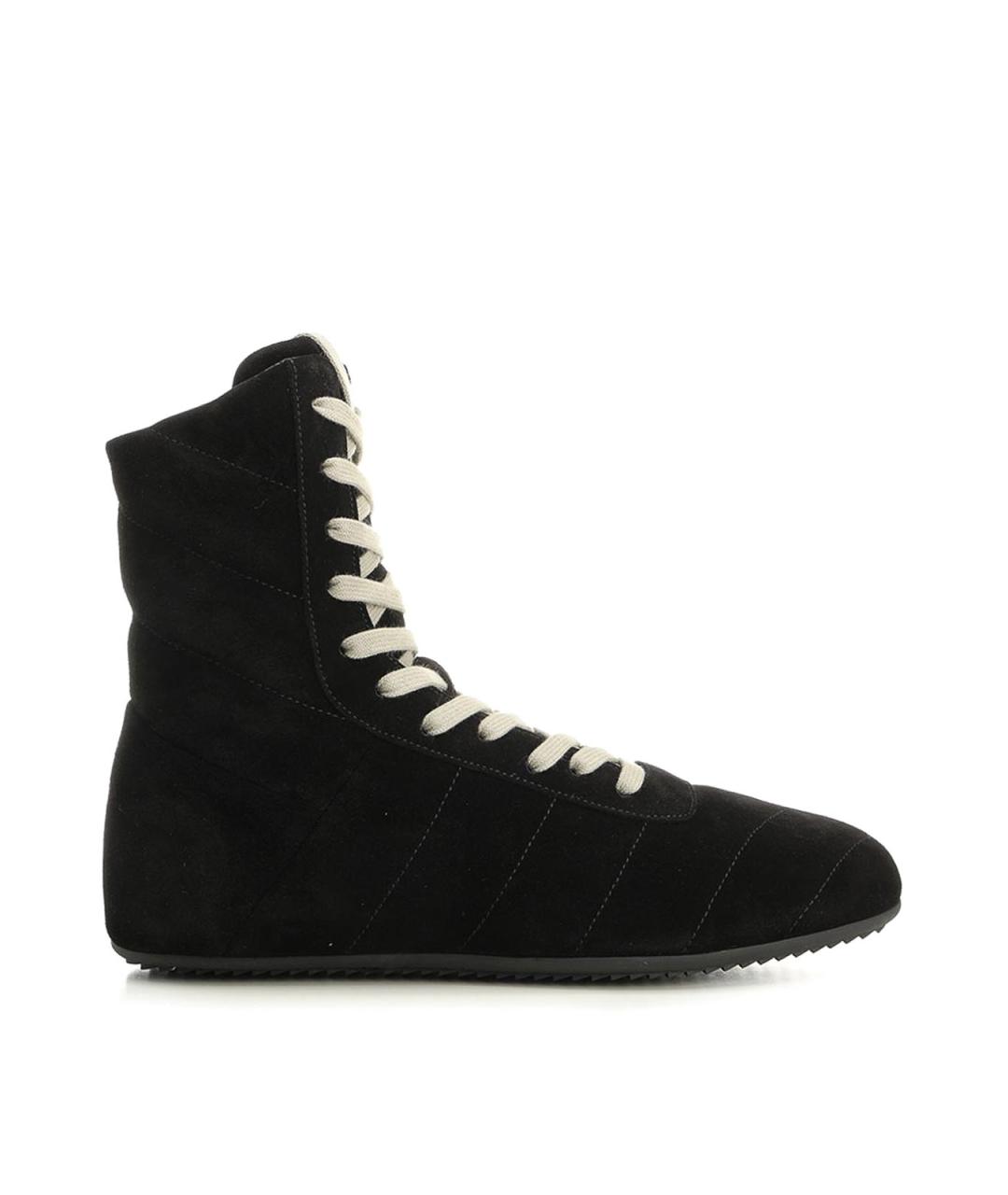 RICK OWENS Черные кожаные высокие кроссовки / кеды, фото 1
