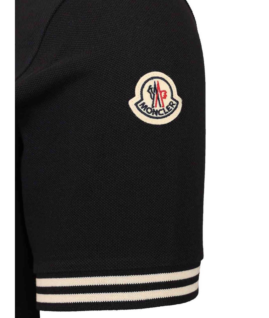 MONCLER Черное хлопковое поло с коротким рукавом, фото 4