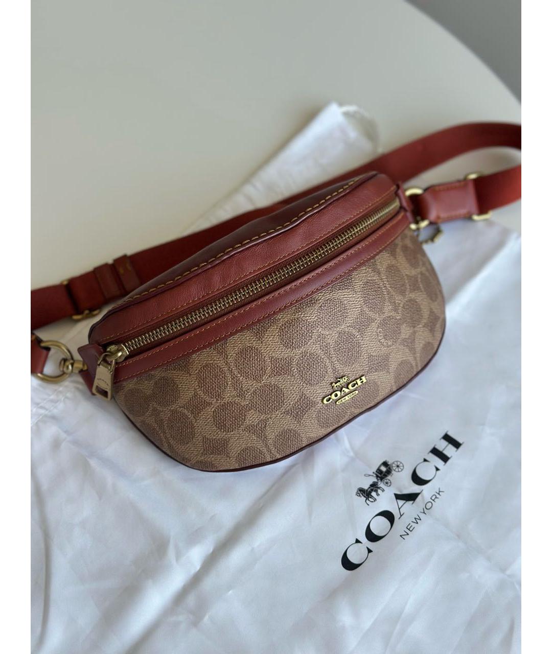 COACH Коричневая поясная сумка из канвы, фото 2