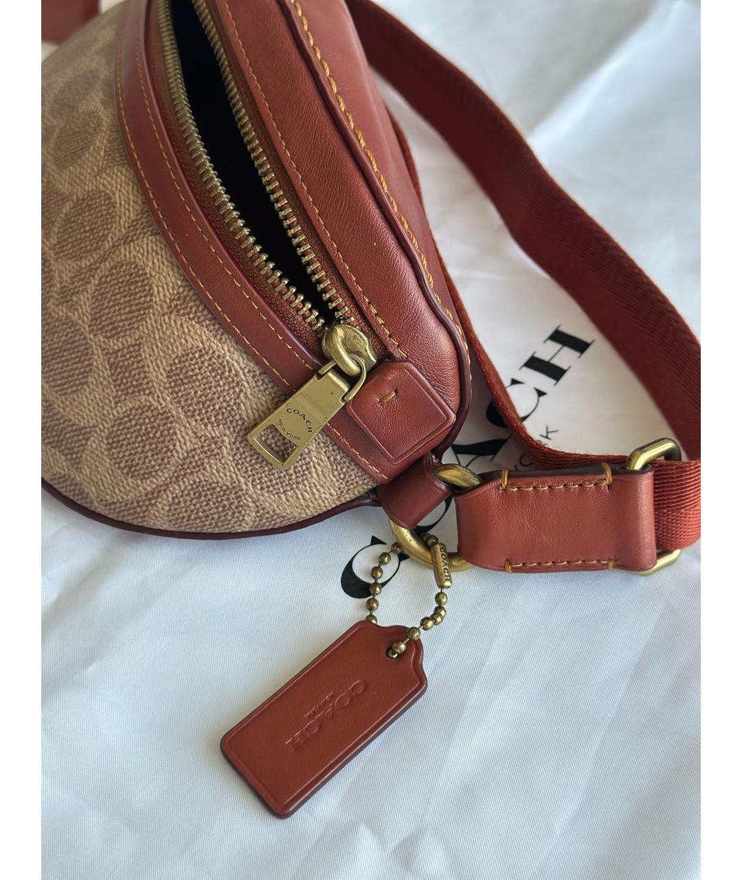 COACH Коричневая поясная сумка из канвы, фото 6