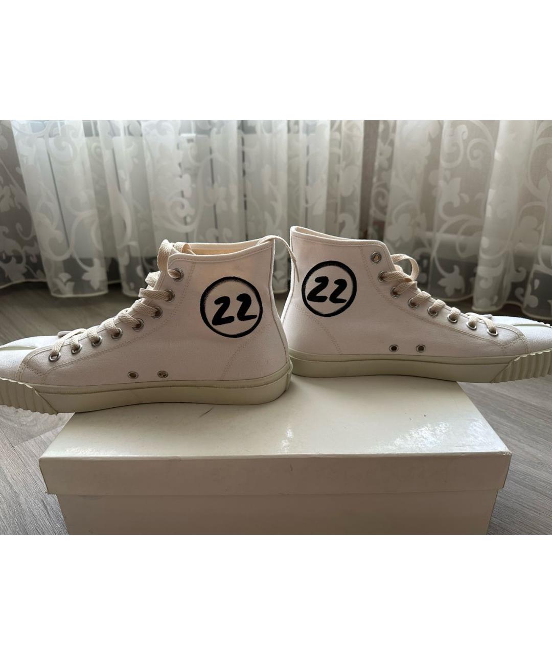 MAISON MARGIELA Белые текстильные высокие кроссовки / кеды, фото 9
