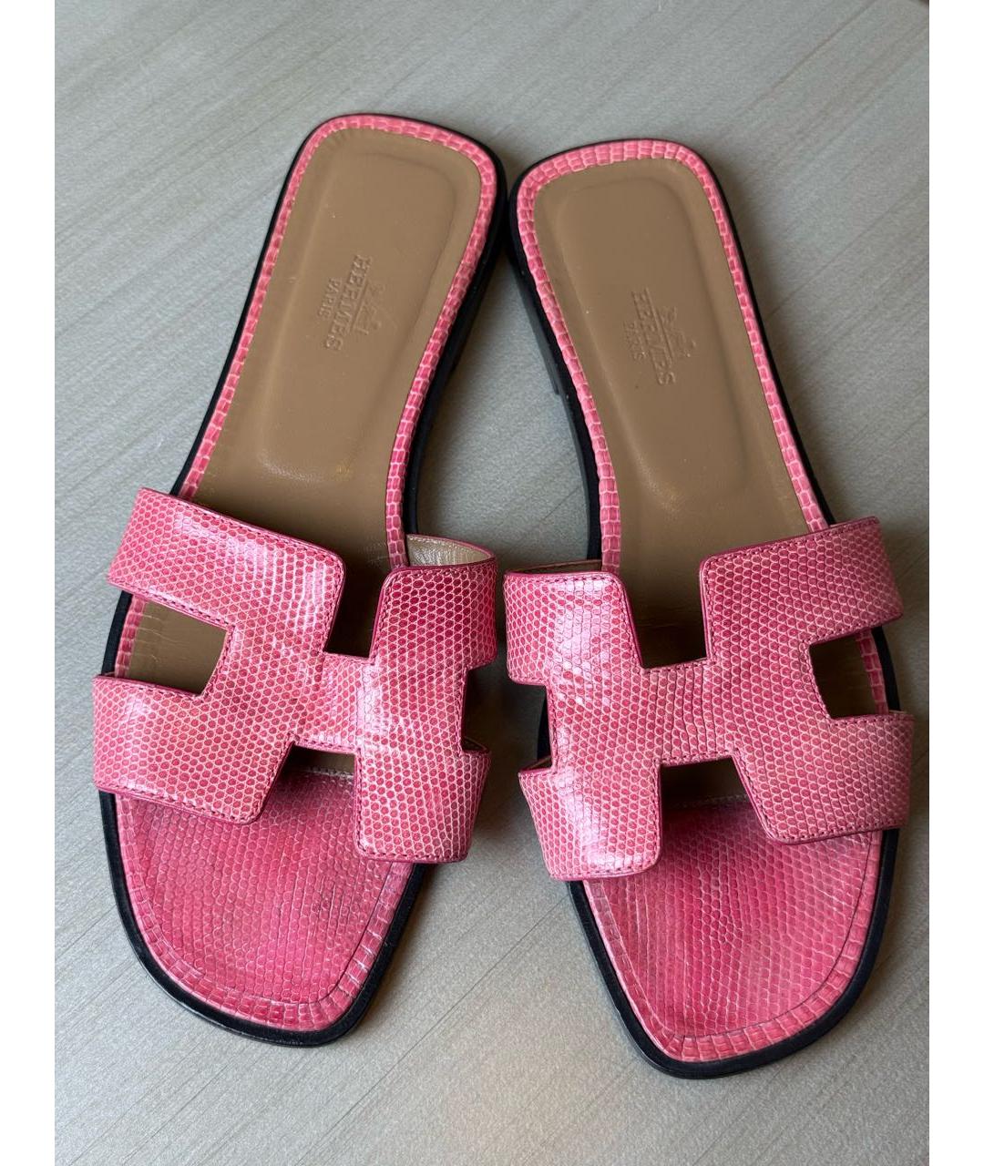 HERMES Розовые шлепанцы из экзотической кожи, фото 2
