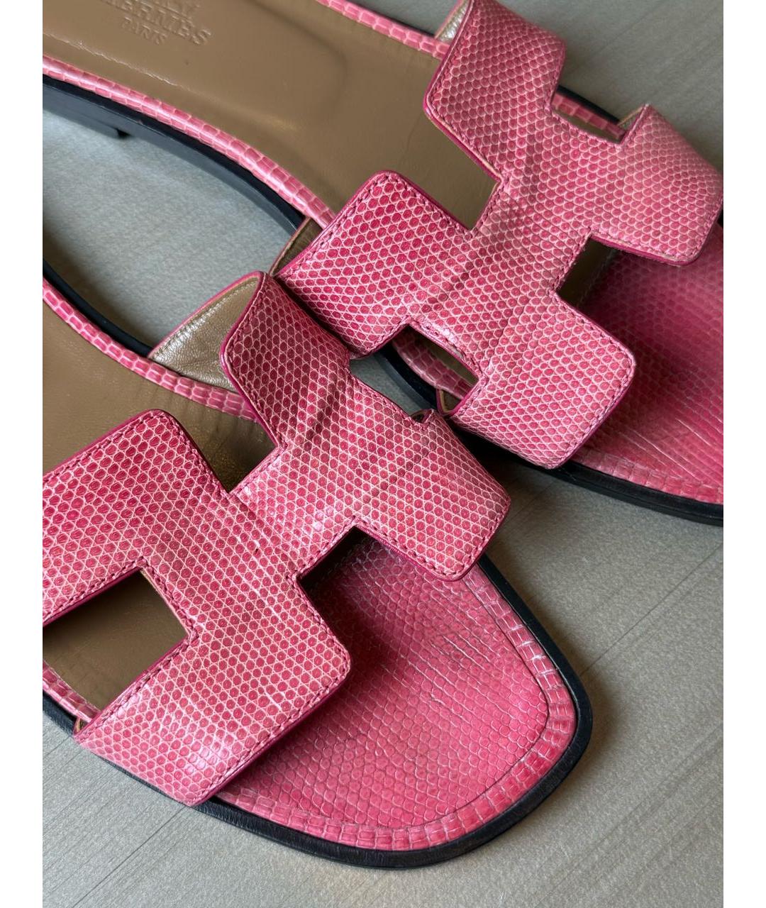 HERMES Розовые шлепанцы из экзотической кожи, фото 4