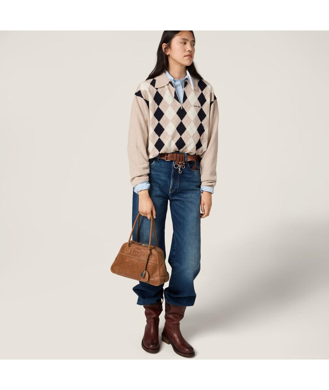 MIU MIU Коричневая кожаная сумка с короткими ручками, фото 2