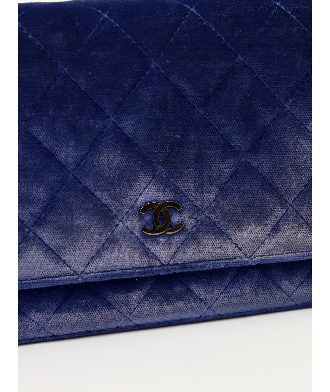 CHANEL Синяя бархатная сумка через плечо, фото 4