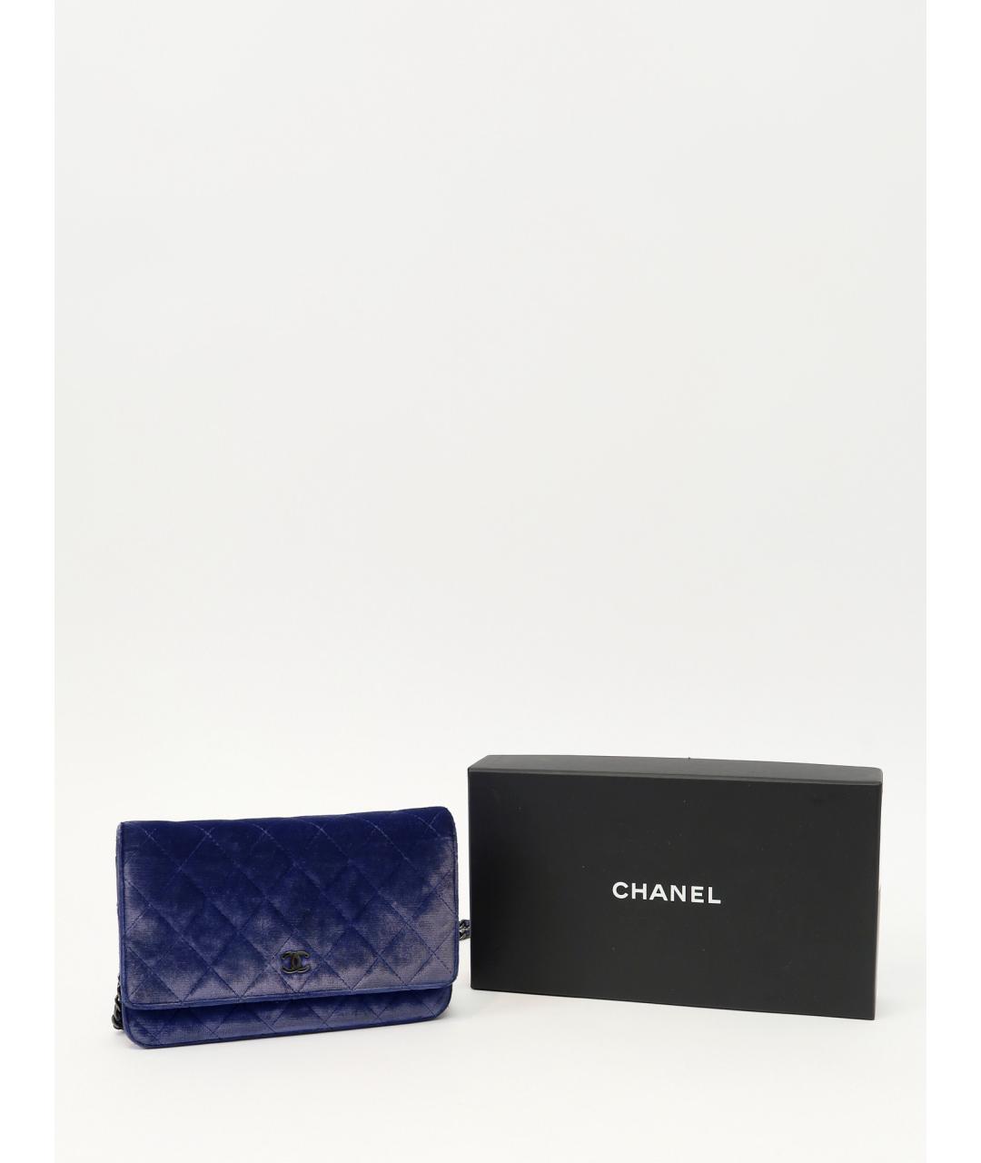 CHANEL Синяя бархатная сумка через плечо, фото 9