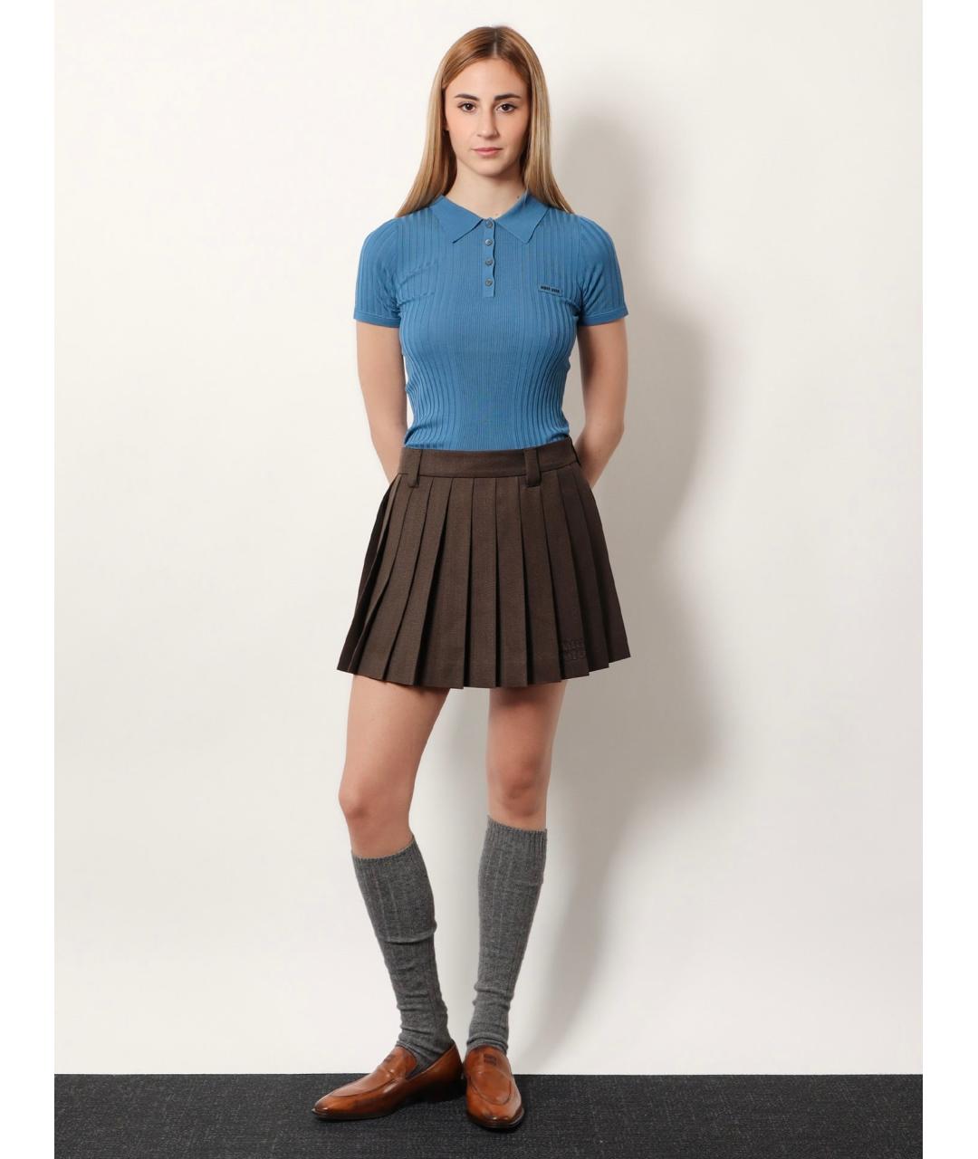 MIU MIU Голубая шерстяная футболка, фото 5
