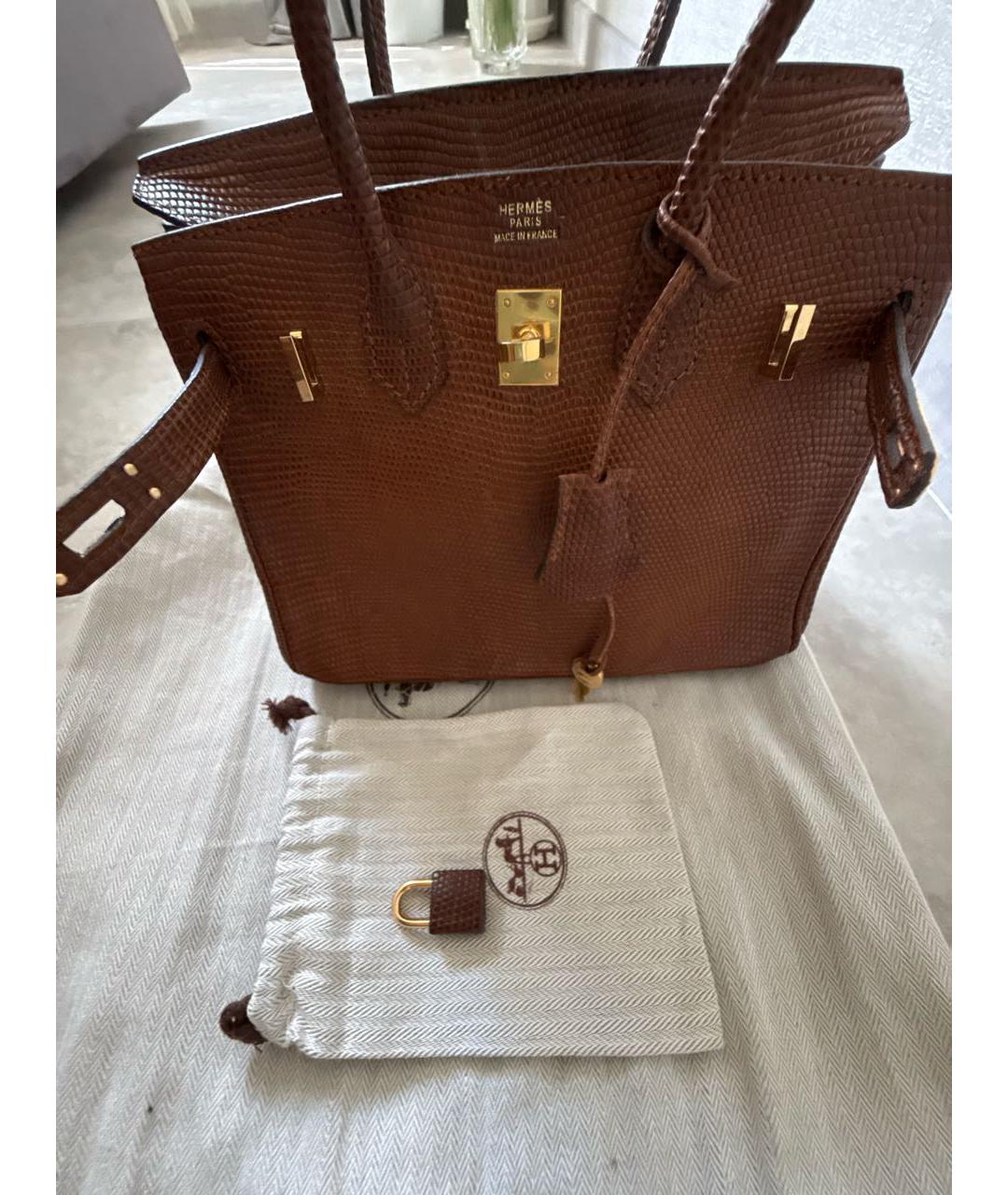 HERMES Коричневая сумка с короткими ручками из кожи ящерицы, фото 5