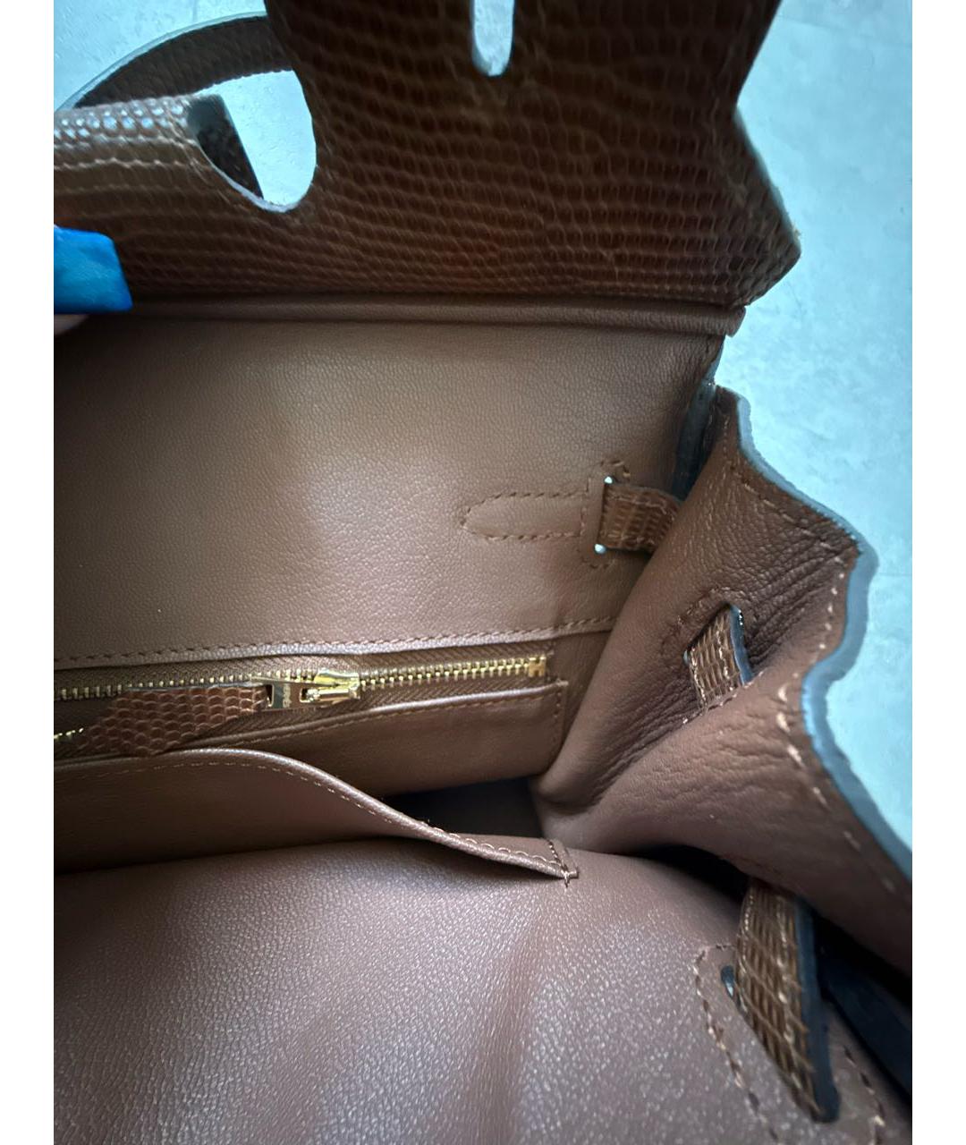 HERMES Коричневая сумка с короткими ручками из кожи ящерицы, фото 8