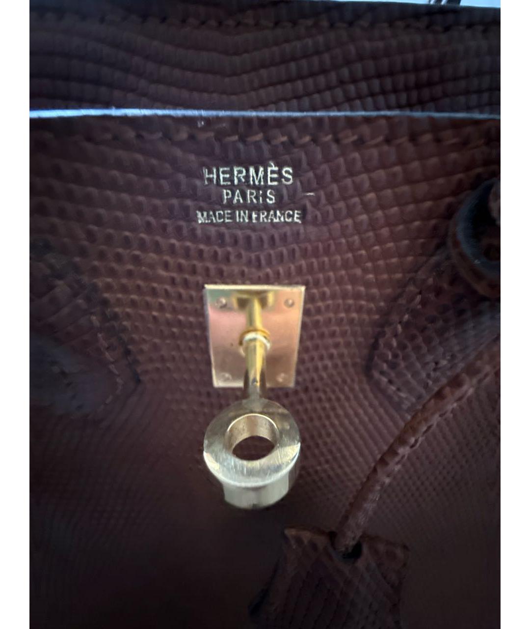 HERMES Коричневая сумка с короткими ручками из кожи ящерицы, фото 7