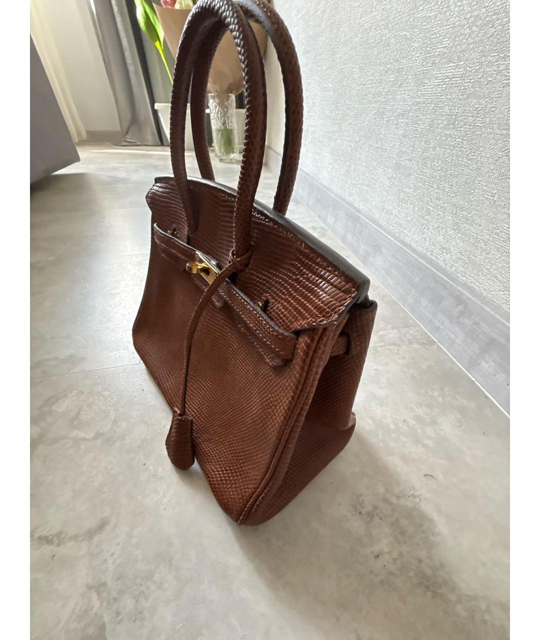 HERMES Коричневая сумка с короткими ручками из кожи ящерицы, фото 2