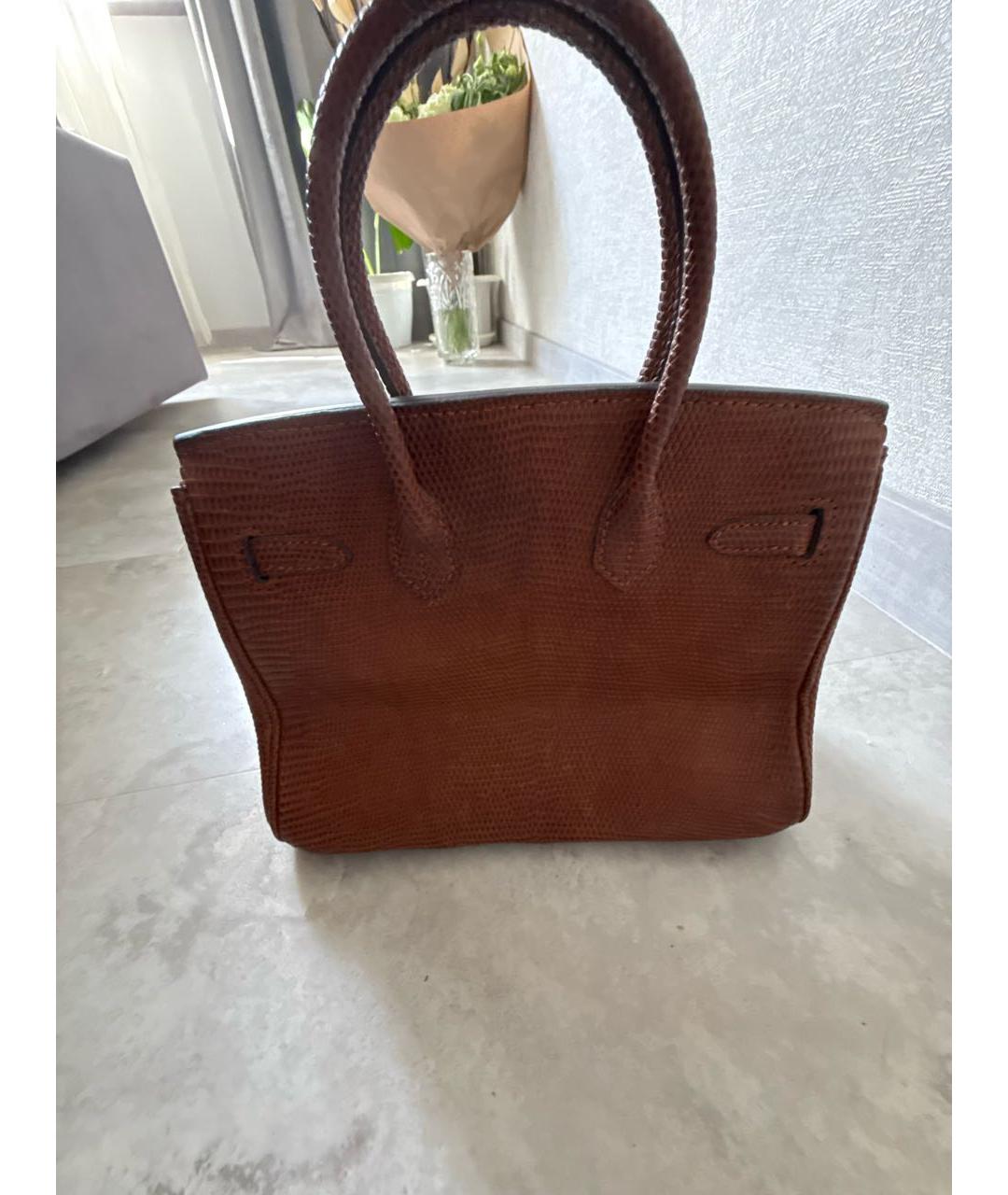 HERMES Коричневая сумка с короткими ручками из кожи ящерицы, фото 3