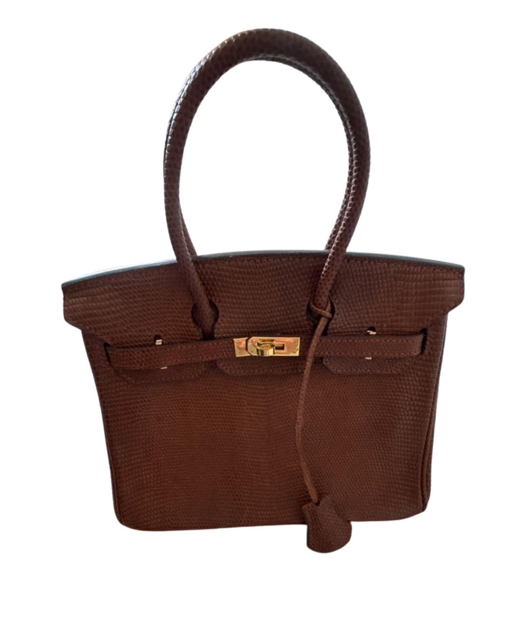 HERMES Коричневая сумка с короткими ручками из кожи ящерицы, фото 1