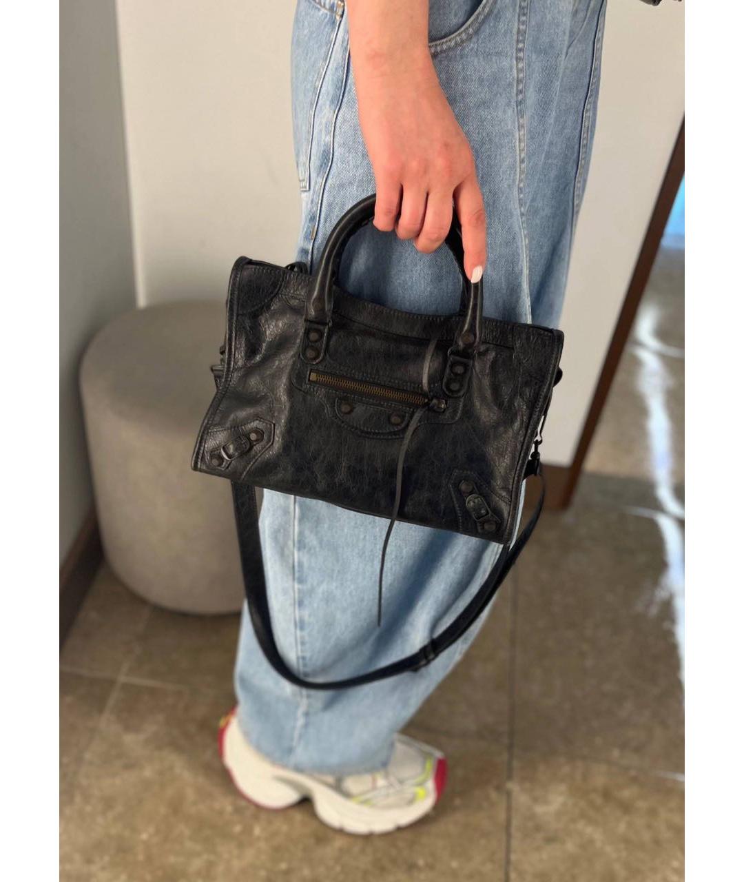 BALENCIAGA Черная кожаная сумка тоут, фото 5