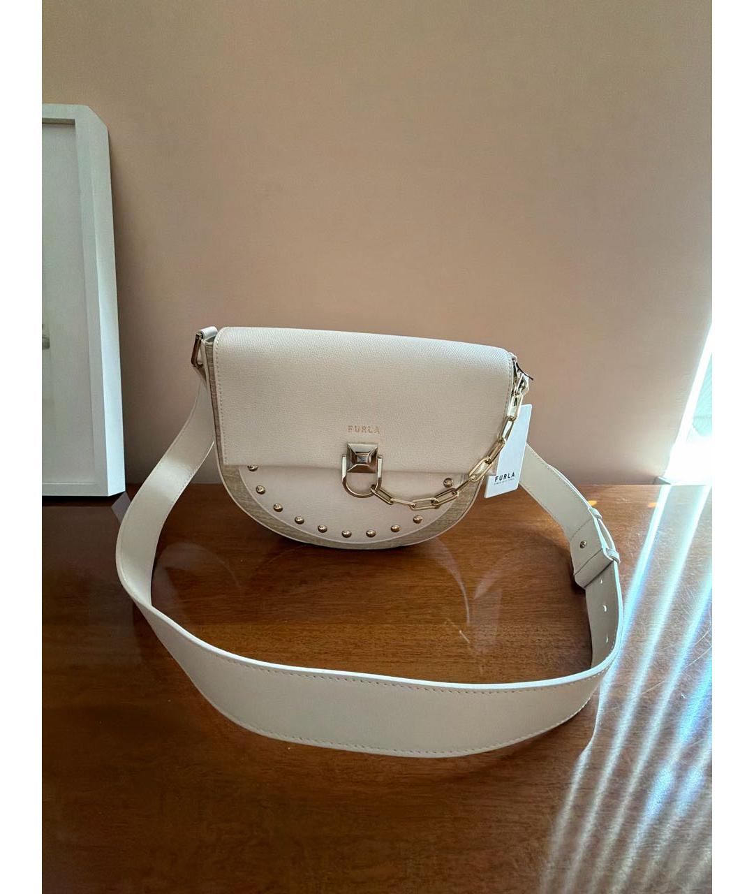 FURLA Бежевая кожаная сумка через плечо, фото 7