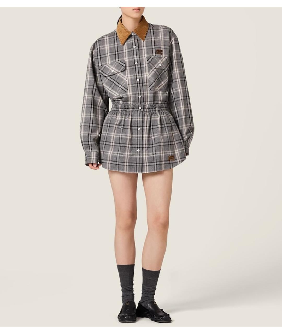 MIU MIU Серая хлопковая юбка мини, фото 2