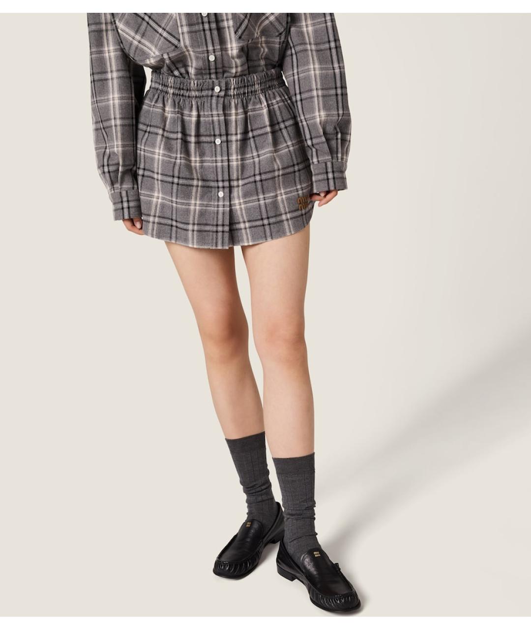 MIU MIU Серая хлопковая юбка мини, фото 4