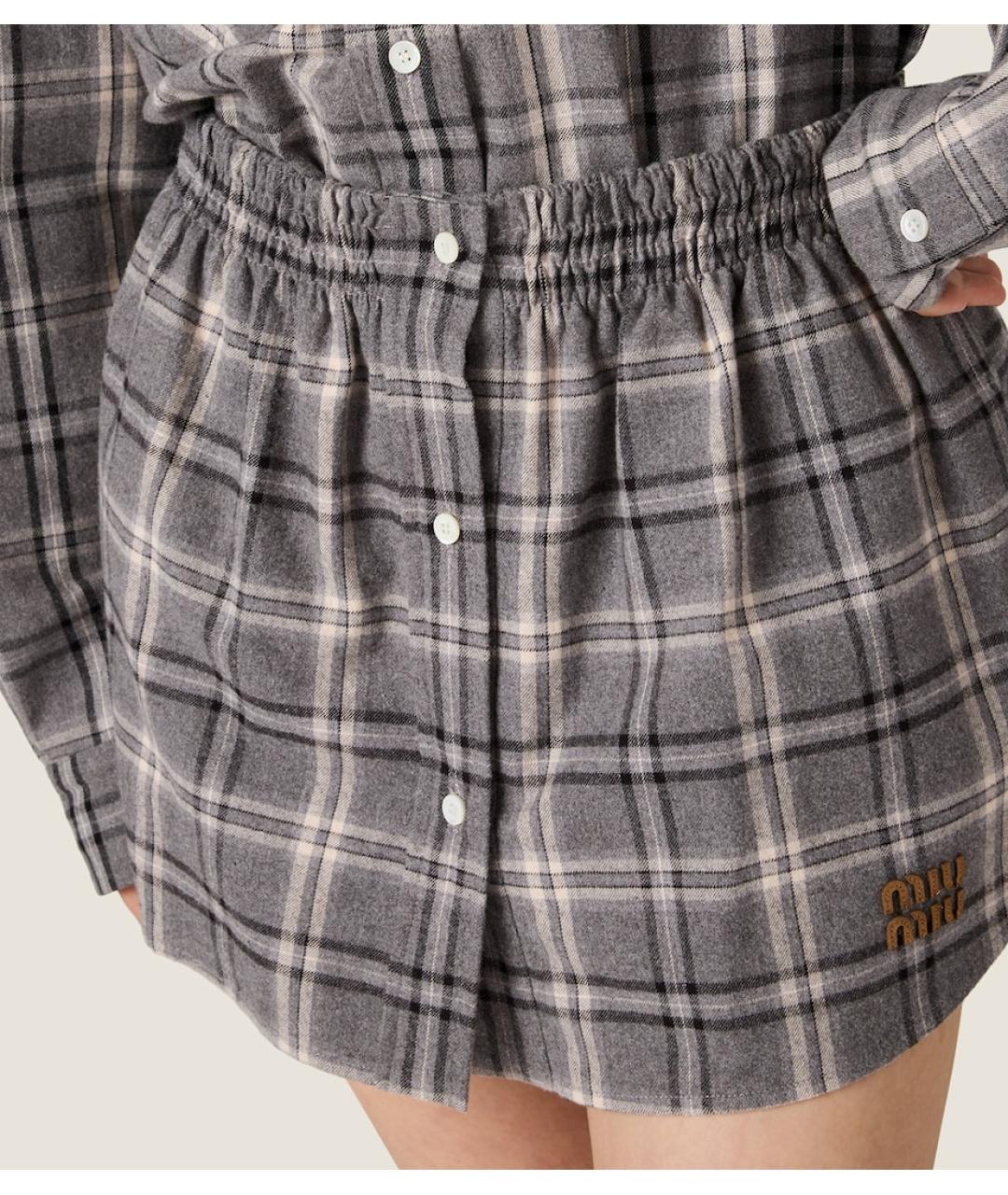 MIU MIU Серая хлопковая юбка мини, фото 5
