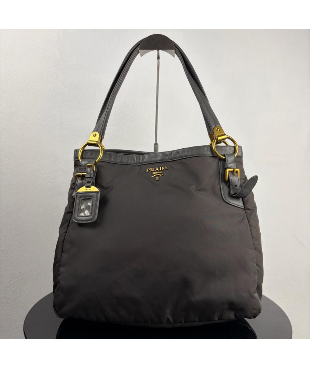 PRADA Антрацитовая нейлоновая сумка тоут, фото 7