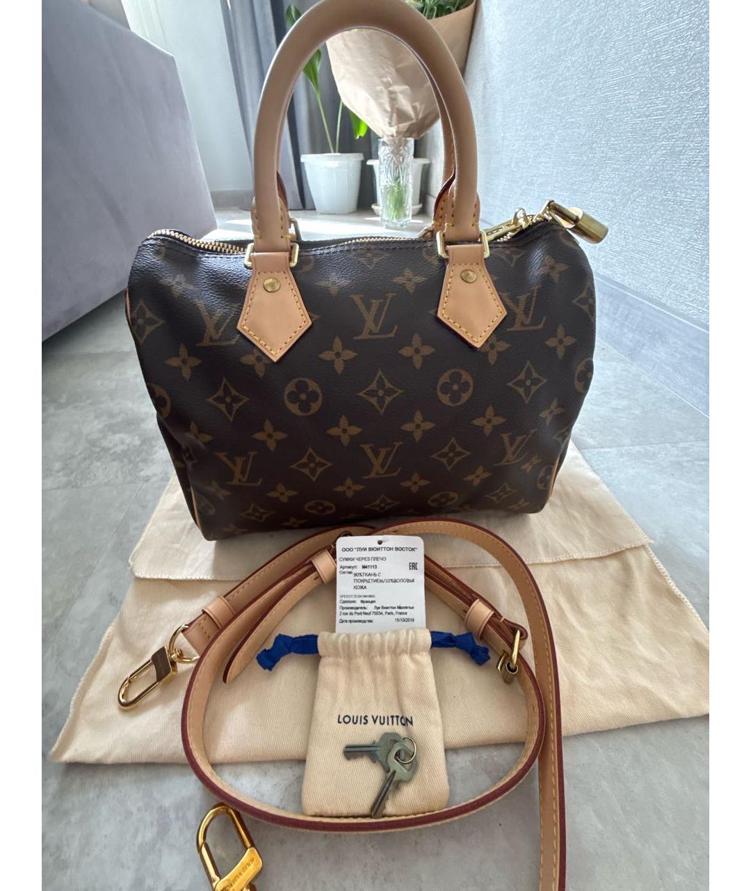 LOUIS VUITTON Коричневая сумка с короткими ручками из канвы, фото 2