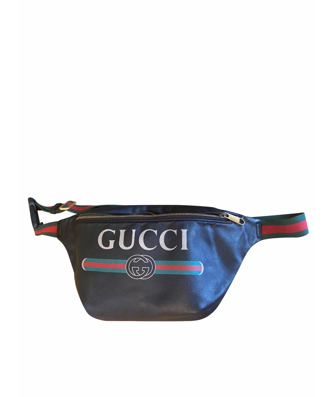 GUCCI Черная кожаная поясная сумка, фото 1