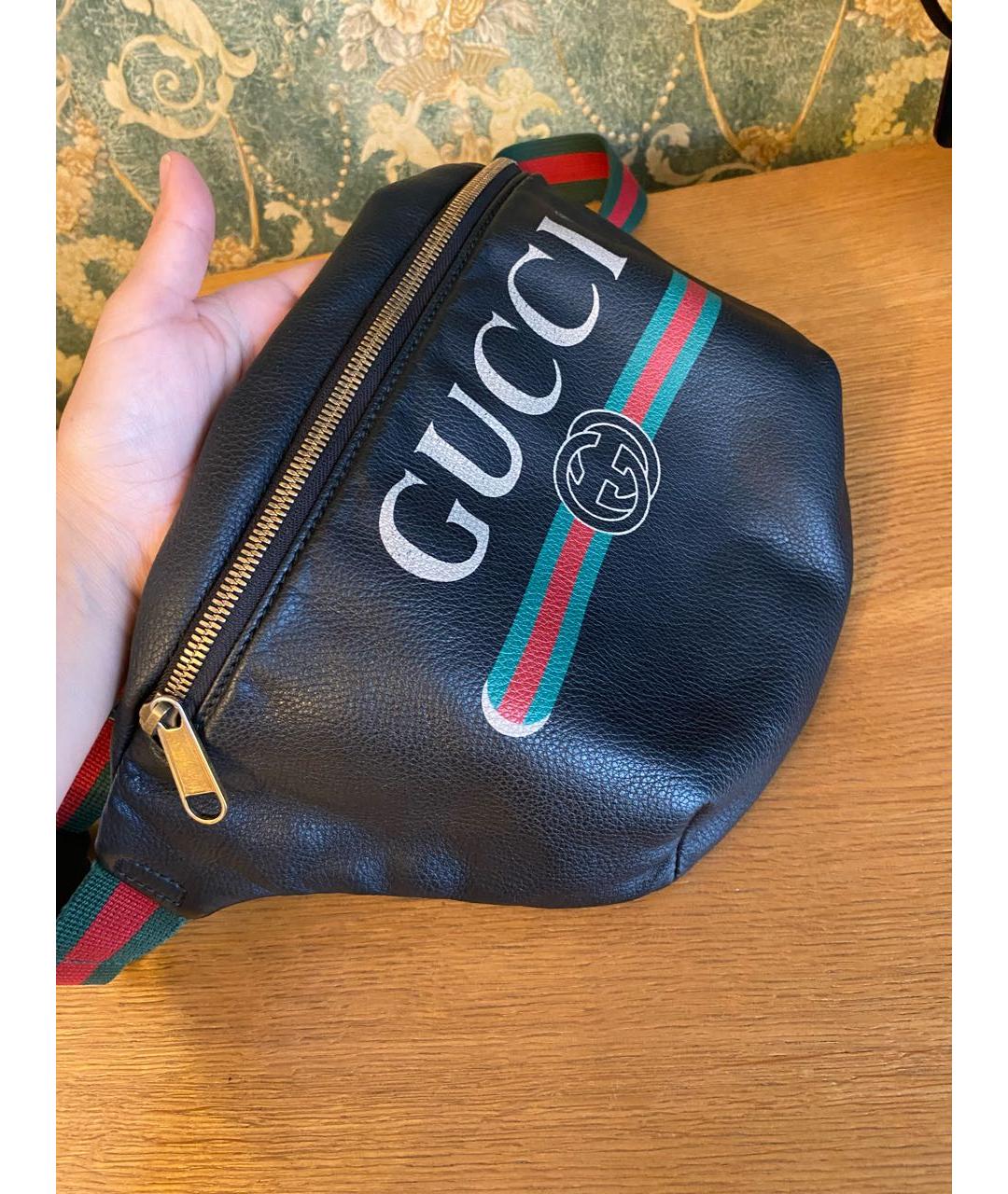 GUCCI Черная кожаная поясная сумка, фото 7