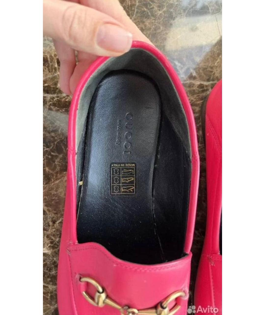 GUCCI Фуксия кожаные лоферы, фото 6