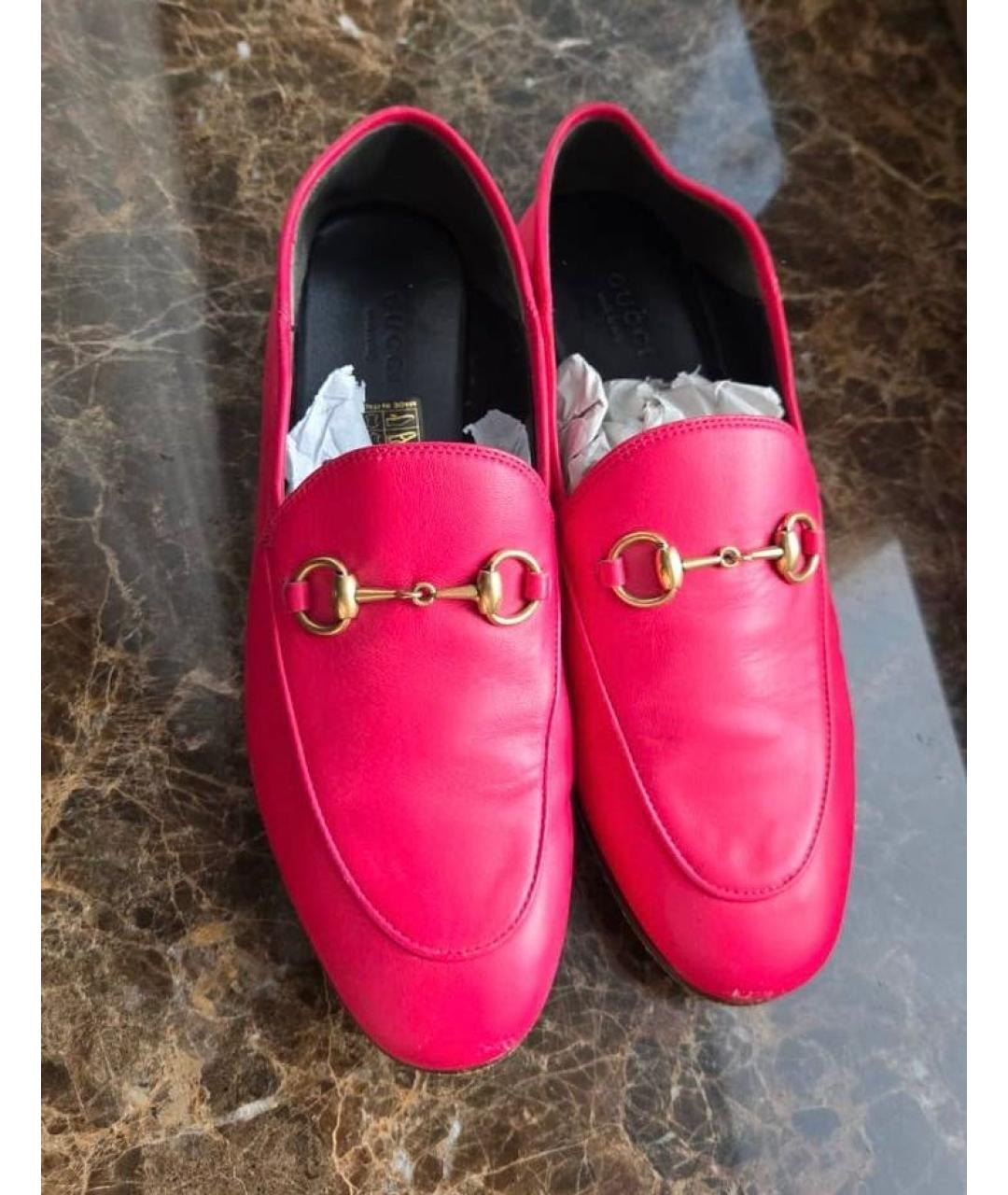 GUCCI Фуксия кожаные лоферы, фото 2