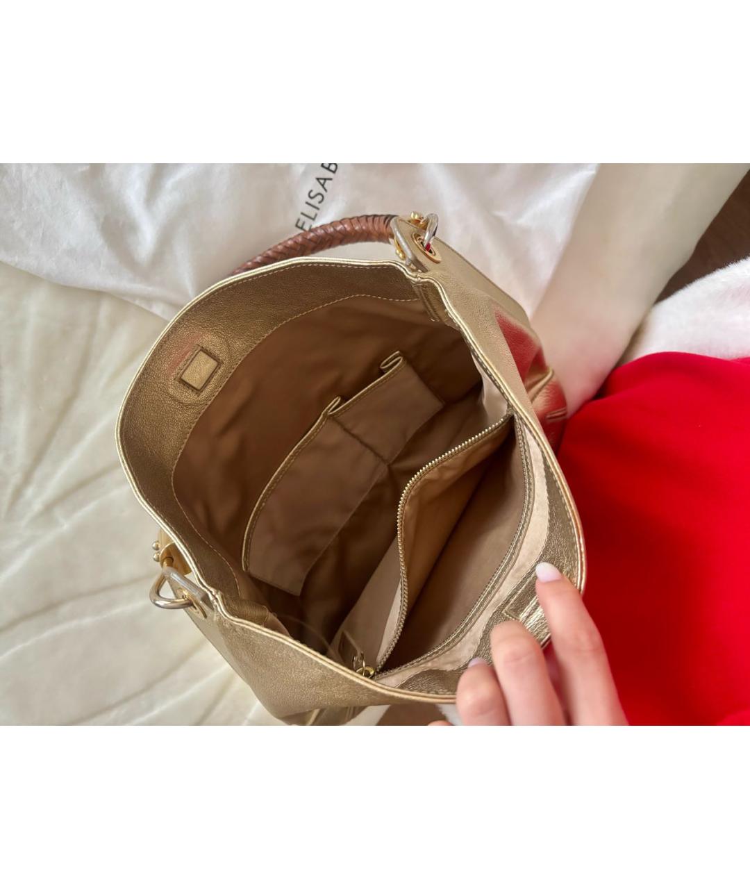 MICHAEL KORS Золотая кожаная сумка с короткими ручками, фото 4