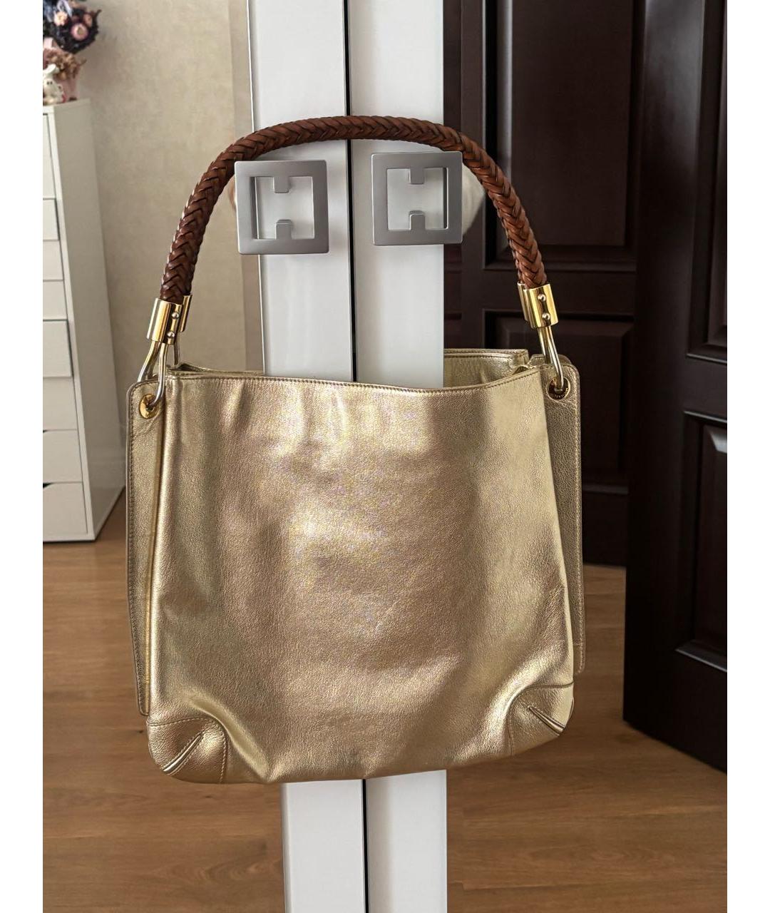 MICHAEL KORS Золотая кожаная сумка с короткими ручками, фото 3