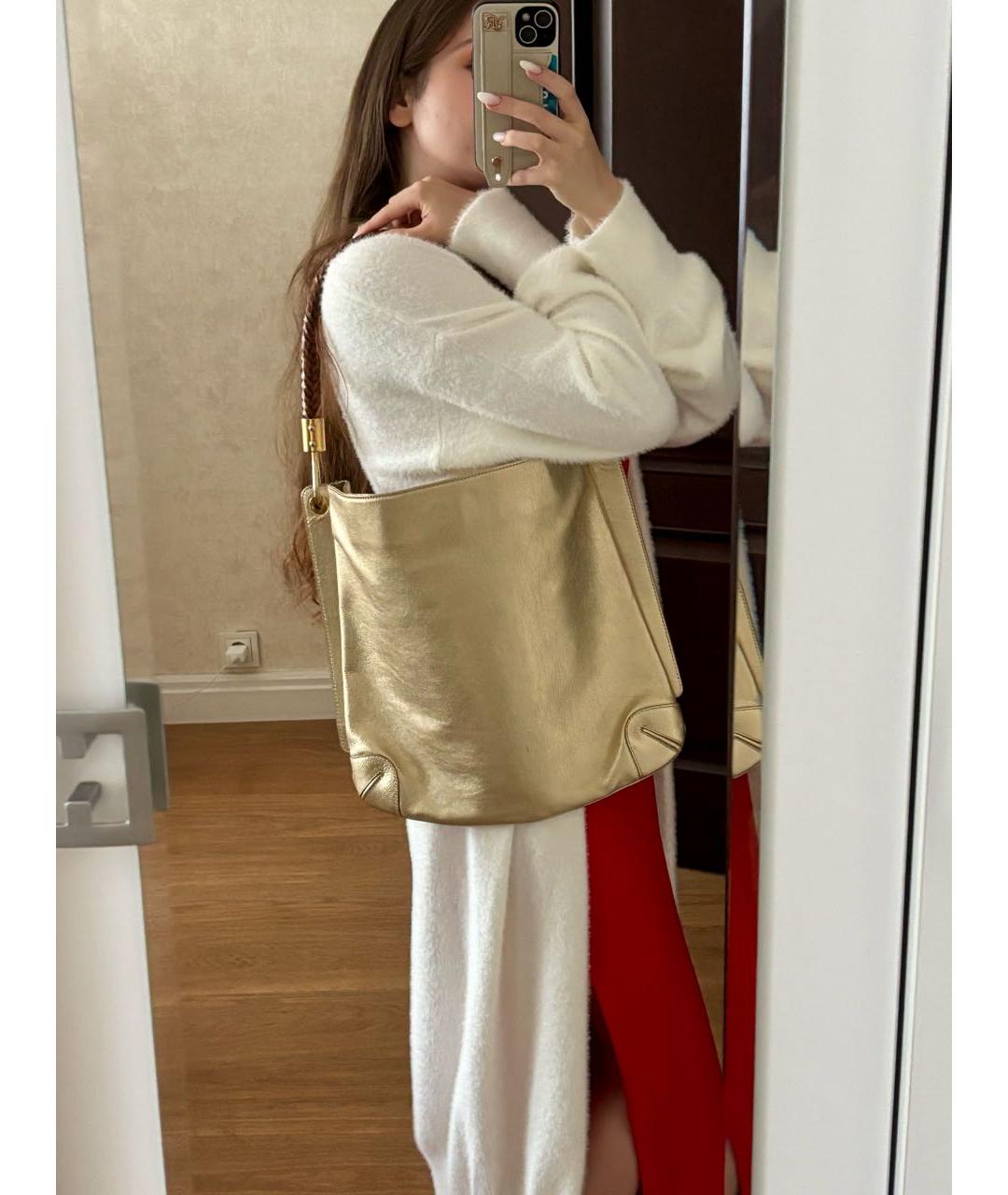 MICHAEL KORS Золотая кожаная сумка с короткими ручками, фото 7
