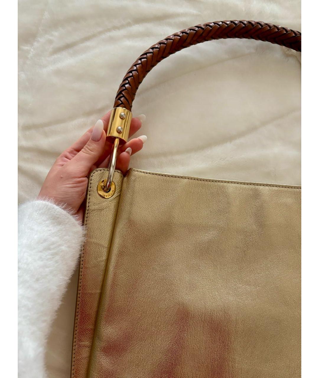 MICHAEL KORS Золотая кожаная сумка с короткими ручками, фото 5