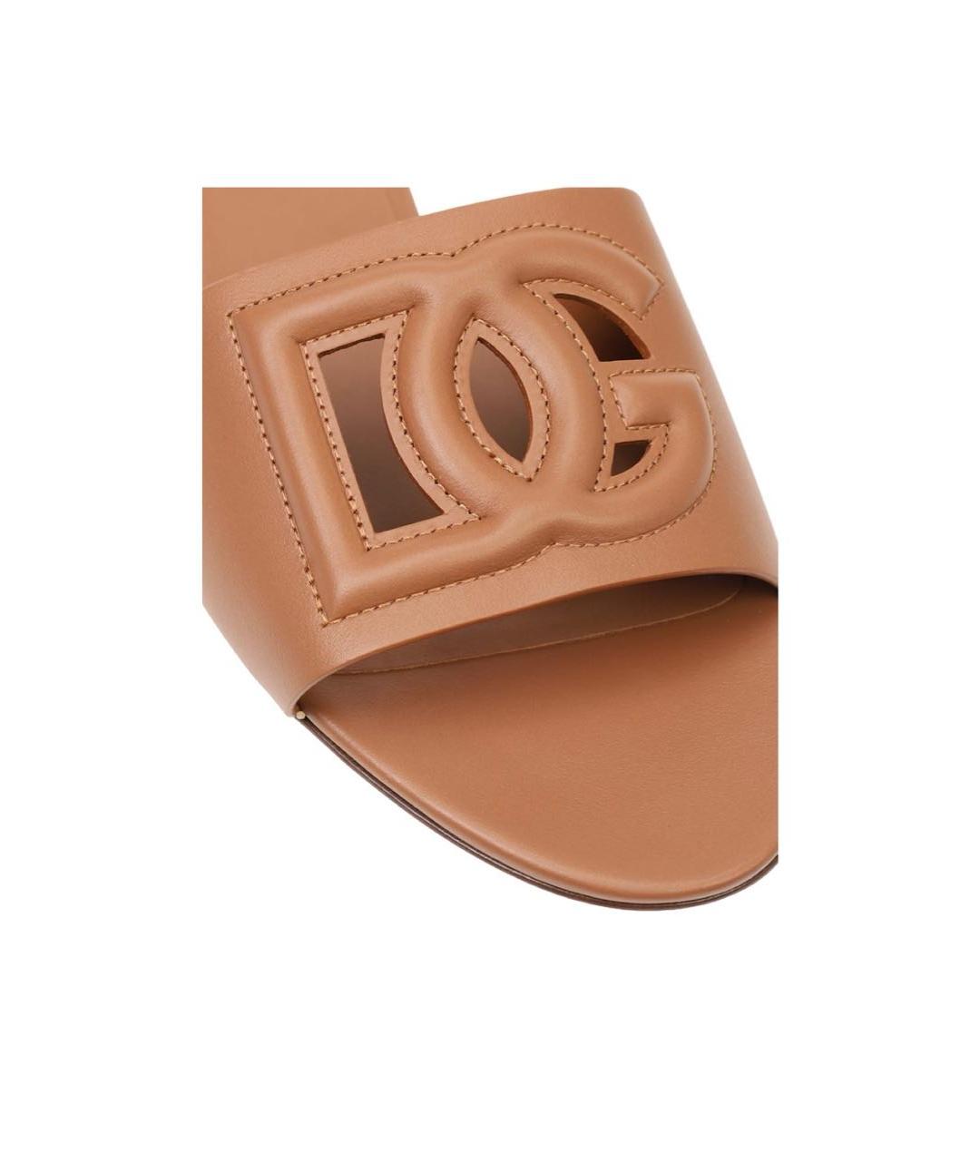 DOLCE&GABBANA Коричневые кожаные шлепанцы, фото 4