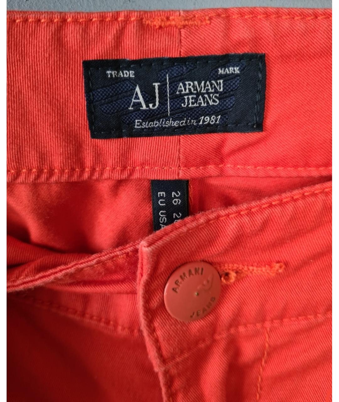 ARMANI JEANS Оранжевое хлопковые прямые джинсы, фото 3