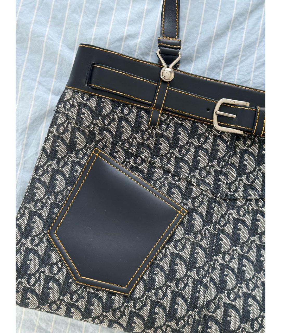 CHRISTIAN DIOR Темно-синяя жаккардовая сумка тоут, фото 5