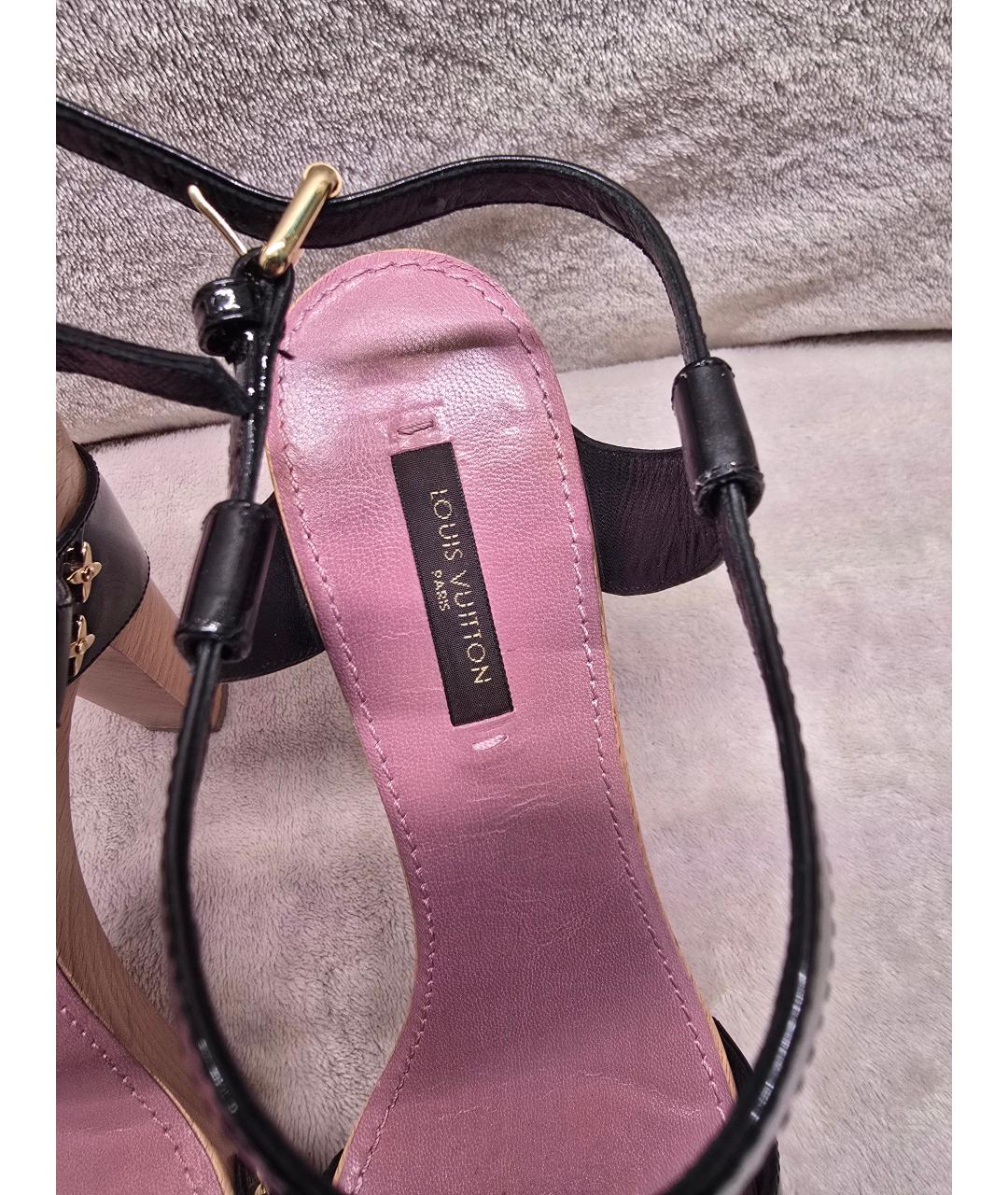 LOUIS VUITTON Черные кожаные босоножки, фото 6