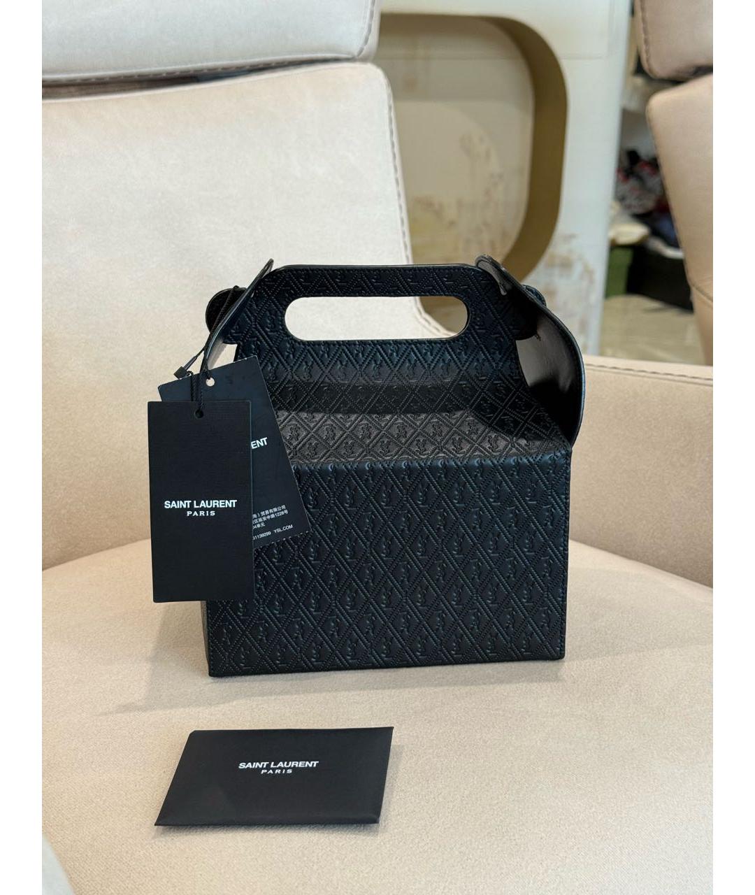 SAINT LAURENT Черная кожаная сумка с короткими ручками, фото 4