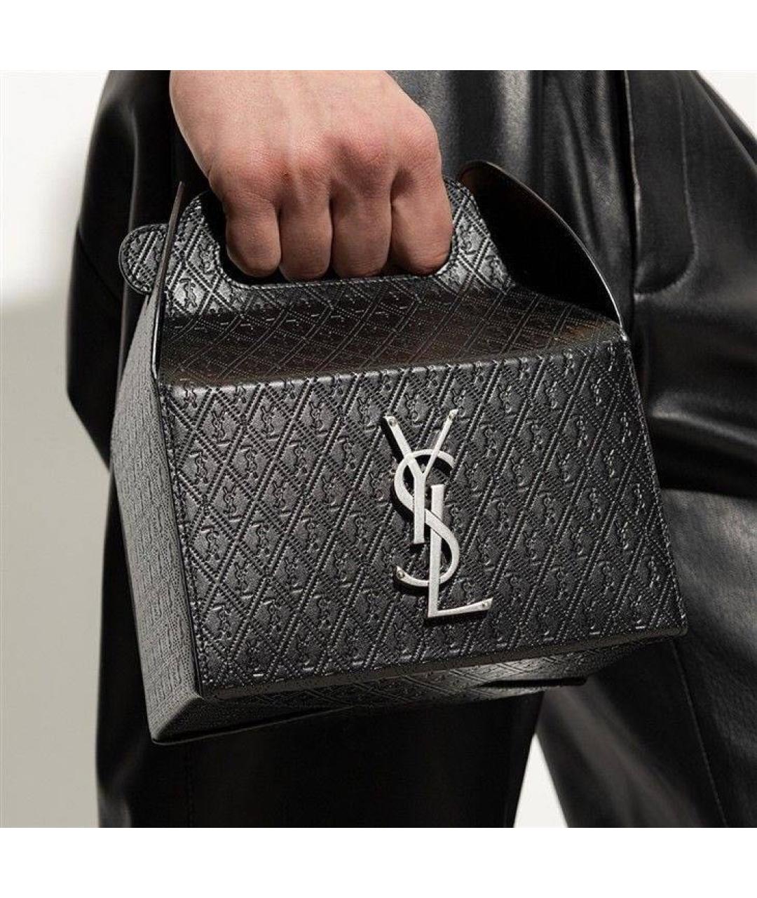 SAINT LAURENT Черная кожаная сумка с короткими ручками, фото 8