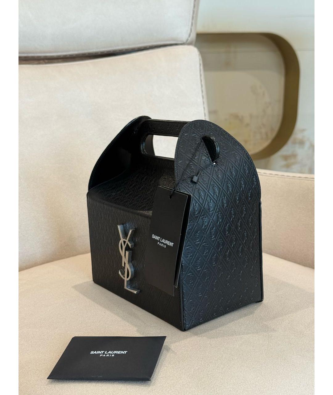 SAINT LAURENT Черная кожаная сумка с короткими ручками, фото 3