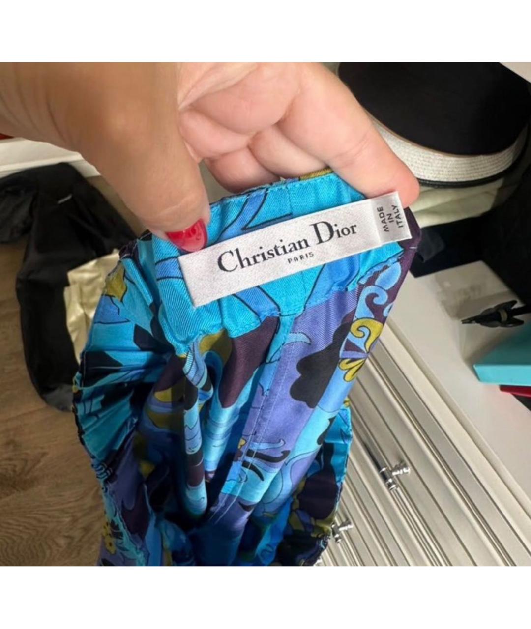 CHRISTIAN DIOR Голубые шелковые брюки широкие, фото 2