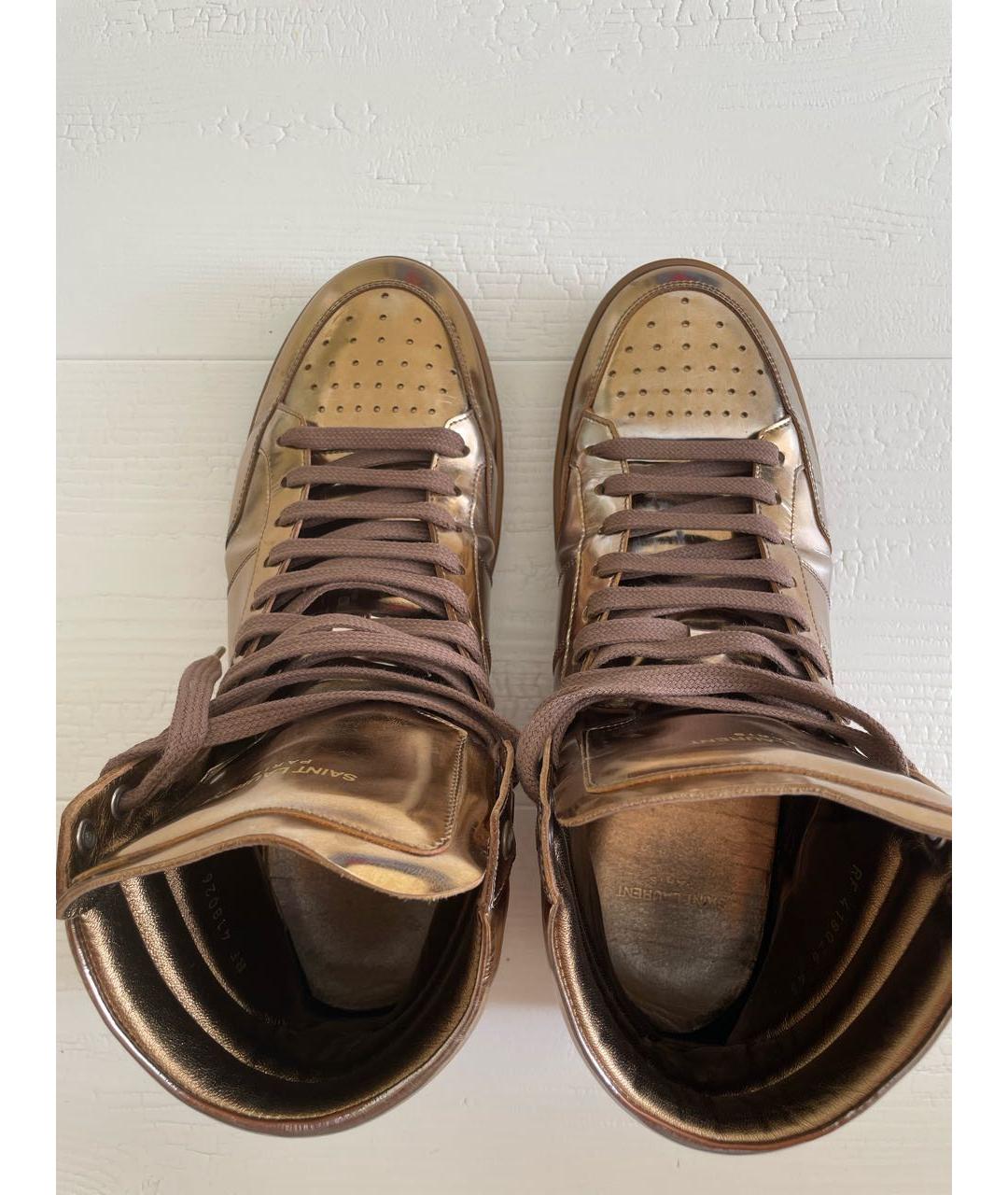 SAINT LAURENT Золотые кожаные высокие кроссовки / кеды, фото 2