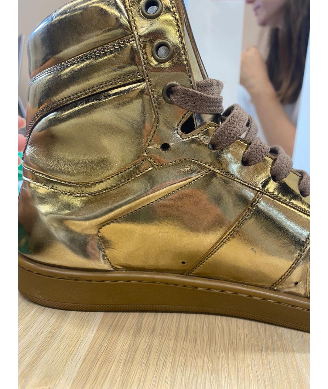 SAINT LAURENT Золотые кожаные высокие кроссовки / кеды, фото 6