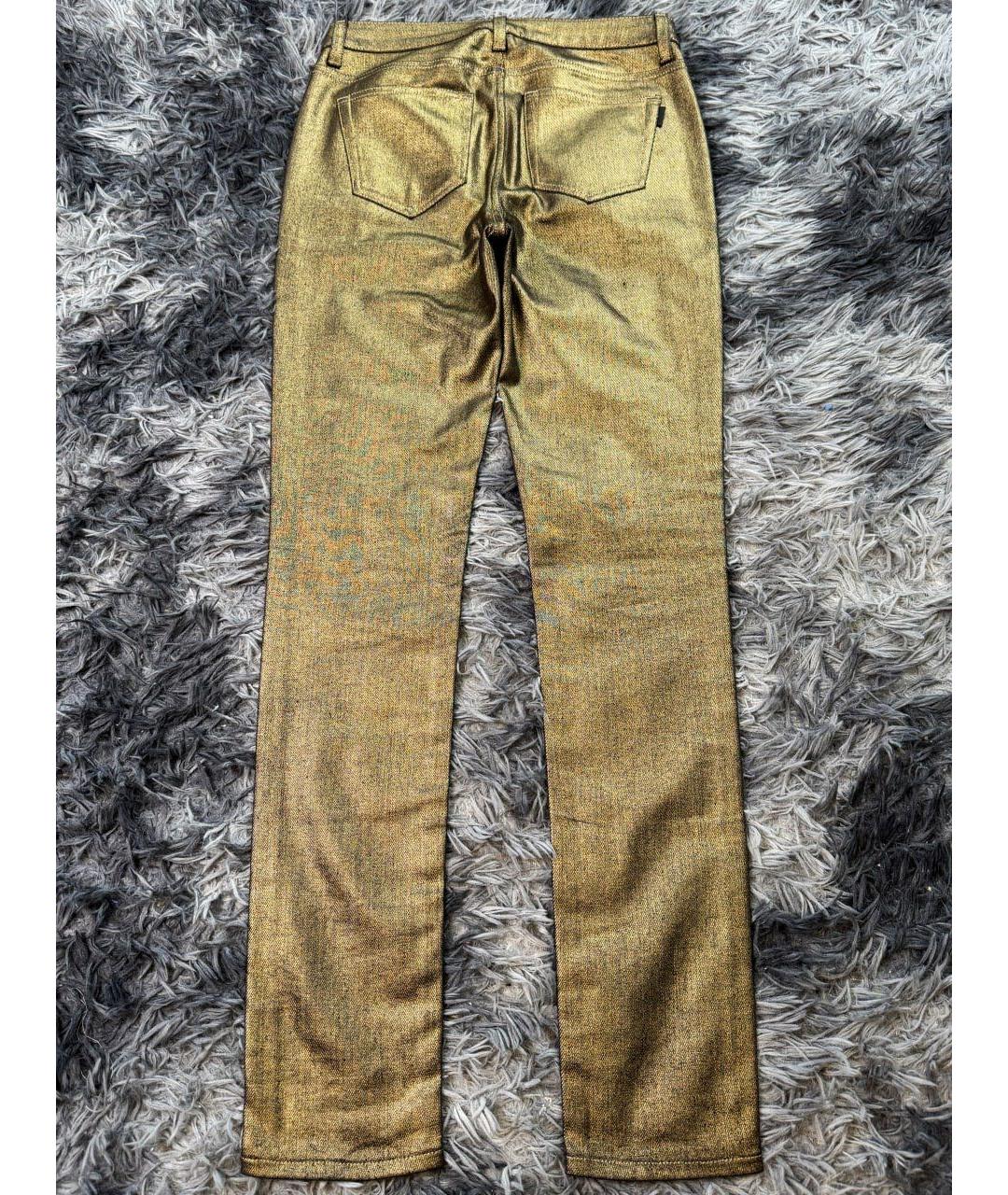 SAINT LAURENT Золотые хлопковые прямые джинсы, фото 2