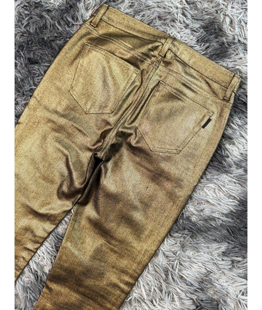 SAINT LAURENT Золотые хлопковые прямые джинсы, фото 3