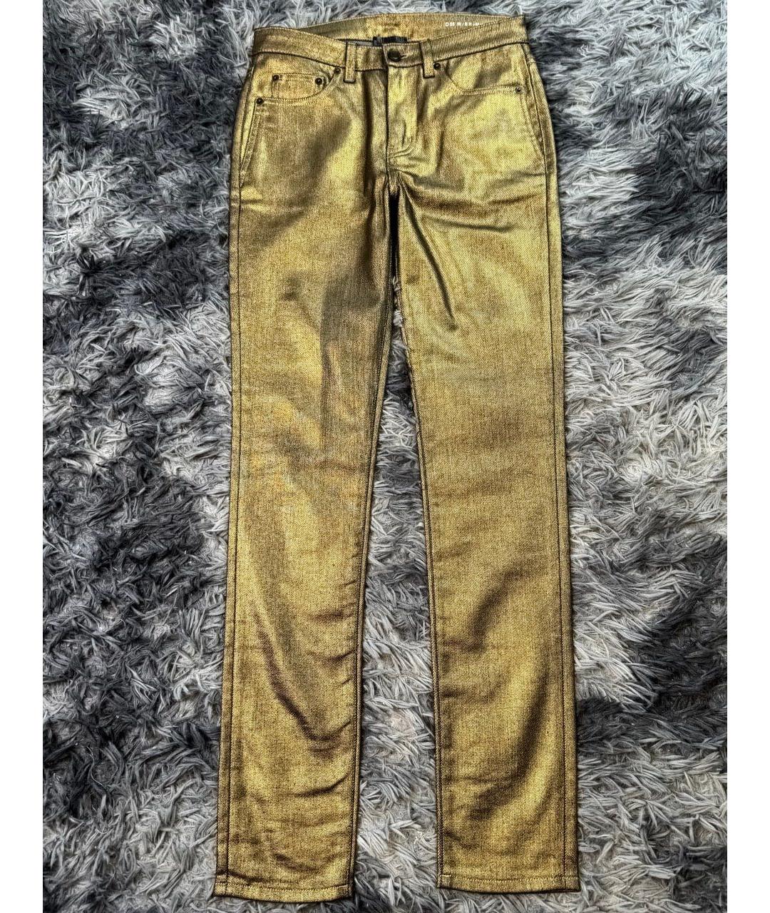 SAINT LAURENT Золотые хлопковые прямые джинсы, фото 9