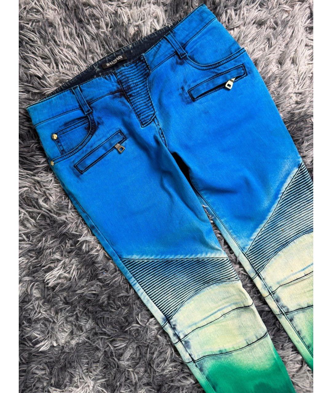 BALMAIN Бирюзовые хлопковые джинсы скинни, фото 4