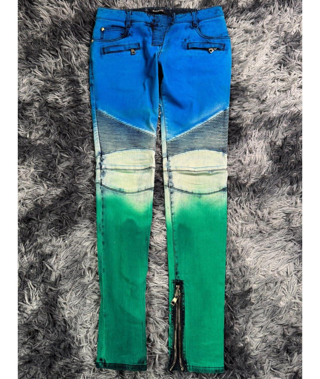 BALMAIN Бирюзовые хлопковые джинсы скинни, фото 9
