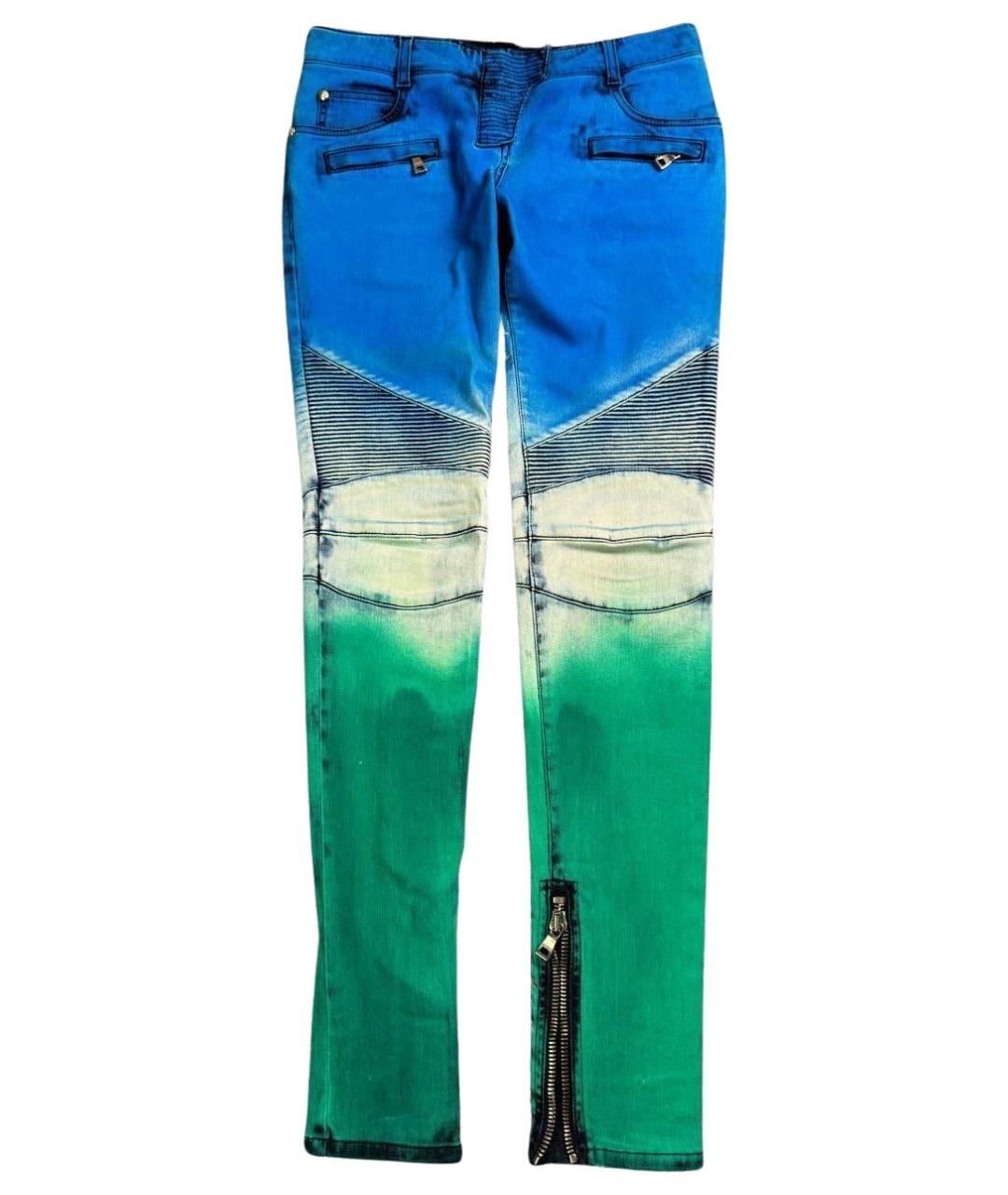 BALMAIN Бирюзовые хлопковые джинсы скинни, фото 1
