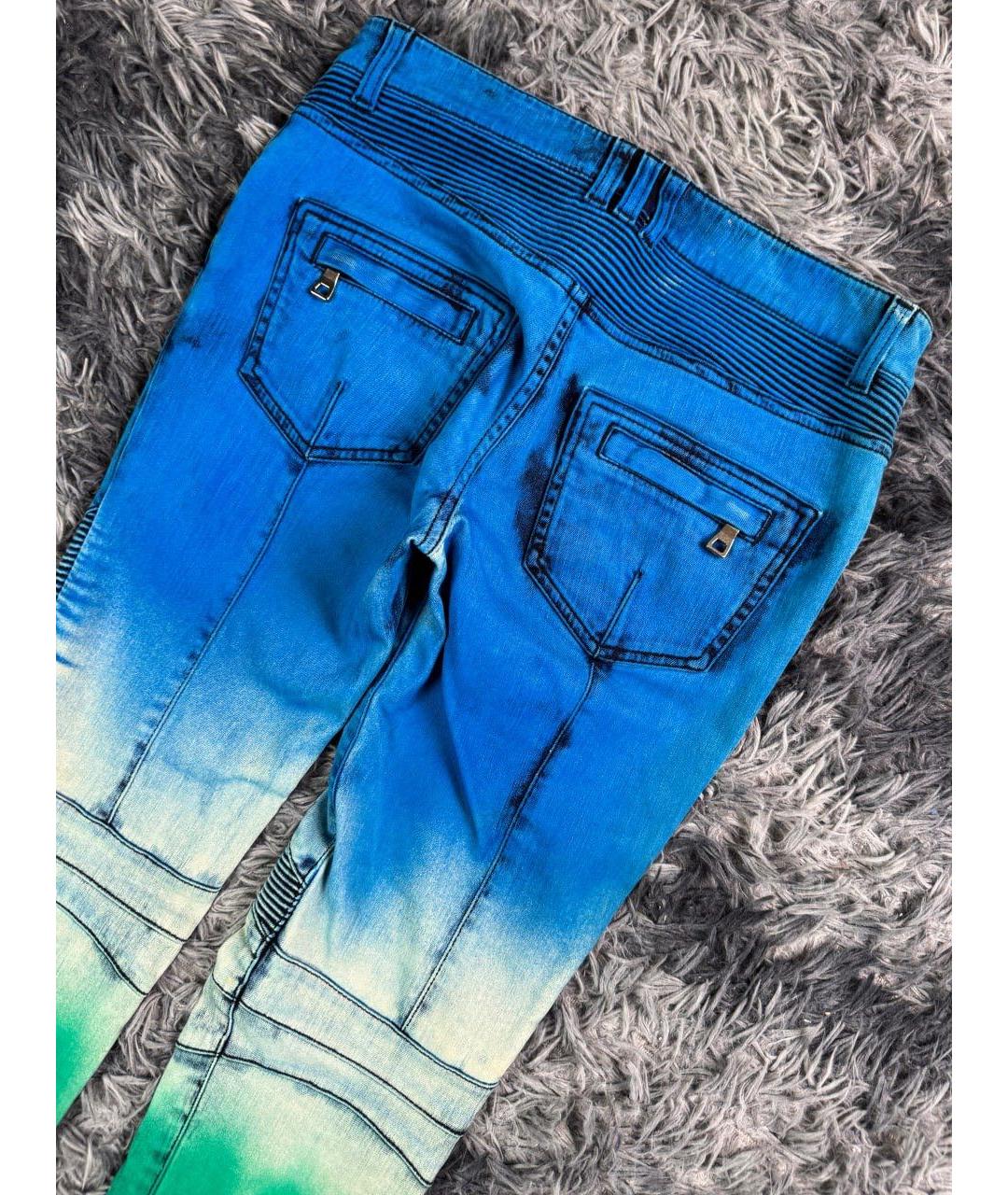 BALMAIN Бирюзовые хлопковые джинсы скинни, фото 3